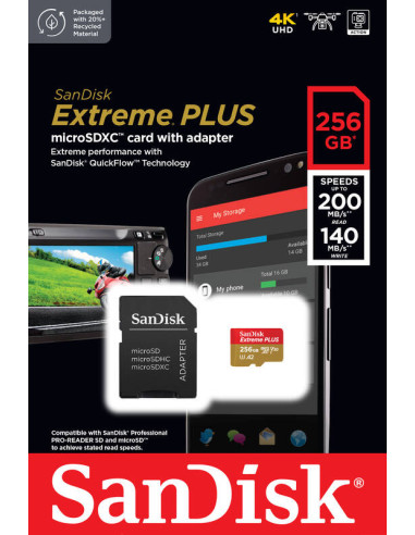 Atminties kortelė veiksmo kameroms ir dronams SanDisk Extreme  microSD 256GB SanDisk 256GB Extreme  microSDXC 256GB