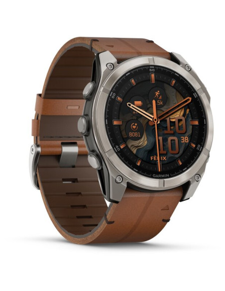 010-02905-40 Garmin Fenix 8 51mm, Sapphire Graphite/Carbon Gray Titanium Leather Strap