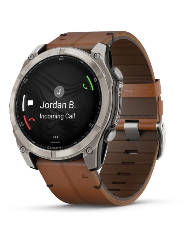 010-02905-40 Garmin Fenix 8 51mm, Sapphire Graphite/Carbon Gray Titanium Leather Strap