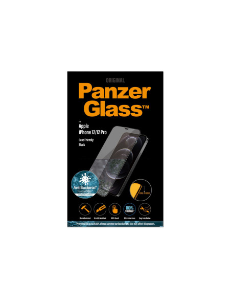 PanzerGlass | Apple | For iPhone 12/12 Pro | Glass | Black | 100% touch The coating is non-toxic | Case Friendly