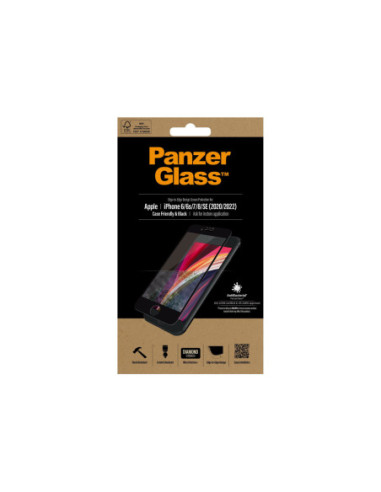 PanzerGlass | Apple | iPhone 6/6s/7/8/SE 2020 | Hybrid glass | Black | Rounded edges 100% touch preservation Crystal clear | Sc
