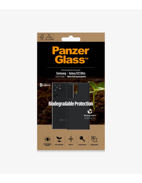 PanzerGlass | Biodegradable Case | Samsung | Galaxy S22 Ultra | Bio-based plastic | Black | 100% Compostable. Contains wood mat