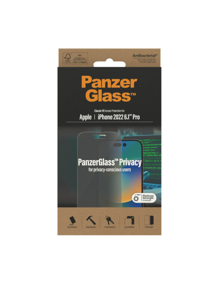 PanzerGlass | Screen protector | Apple | iPhone 14 Pro | Glass | Black | Classic Fit | Privacy