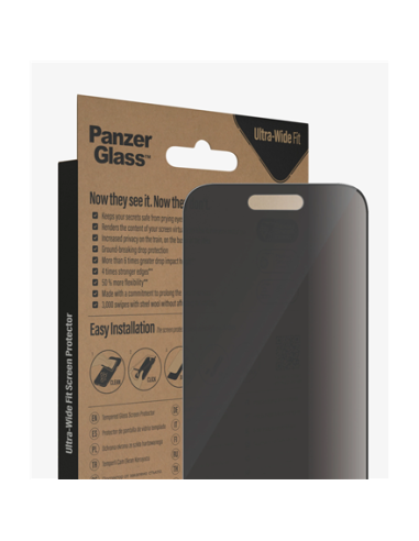 PanzerGlass | Screen protector | Apple | iPhone 14 Pro | Glass | Black | Ultra-Wide Fit Easy installation Privacy Filter Finger