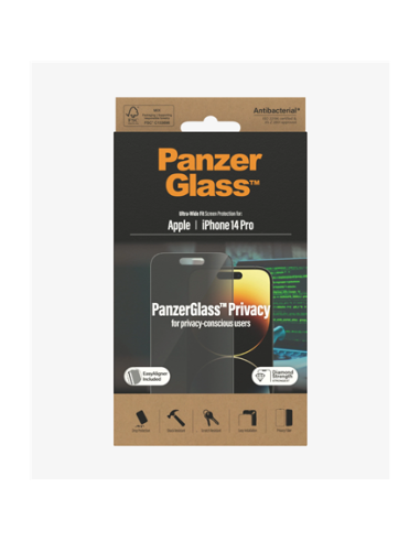 PanzerGlass | Screen protector | Apple | iPhone 14 Pro | Glass | Black | Ultra-Wide Fit Easy installation Privacy Filter Finger