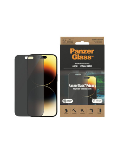 PanzerGlass | Screen protector | Apple | iPhone 14 Pro | Glass | Black | Ultra-Wide Fit Easy installation Privacy Filter Finger