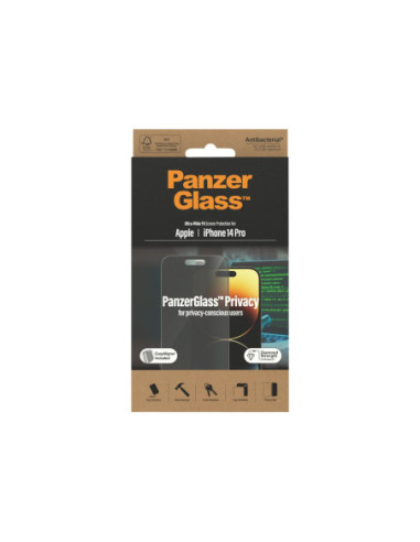 PanzerGlass | Screen protector | Apple | iPhone 14 Pro | Glass | Black | Ultra-Wide Fit Easy installation Privacy Filter Finger