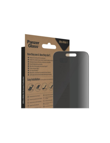 PanzerGlass | Screen protector | Apple | iPhone 14 Pro | Glass | Black | Ultra-Wide Fit Easy installation Privacy Filter Finger