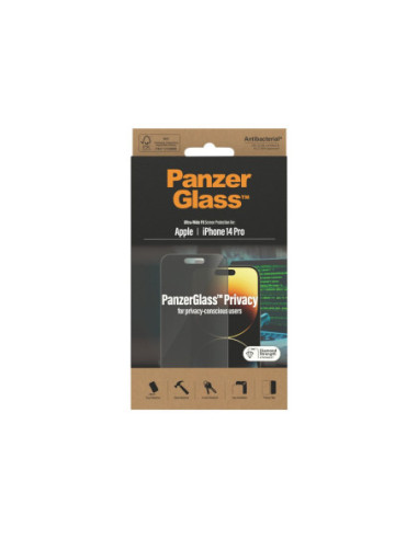 PanzerGlass | Screen protector | Apple | iPhone 14 Pro | Glass | Black | Ultra-Wide Fit | Privacy