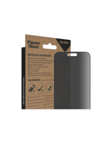 PanzerGlass | Screen protector | Apple | iPhone 14 Pro Max | Glass | Black | Ultra-Wide Fit Privacy AB