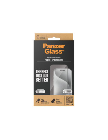 PanzerGlass | Screen protector | Apple | iPhone 15 Pro | Glass | Clear | Easy installation Fingerprint resistant Anti-yellowing