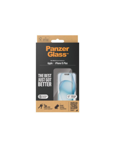 PanzerGlass | Screen protector | Apple | IPhone 15 Plus | Glass | Transparent | Ultra-wide fit, Scratch resistant, Drop protect