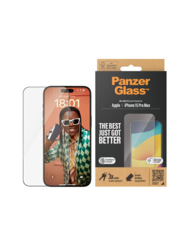 PanzerGlass | Screen protector | Apple | IPhone 15 Pro Max | Glass | Transparent | Ultra-wide fit, Scratch resistant, Drop prot