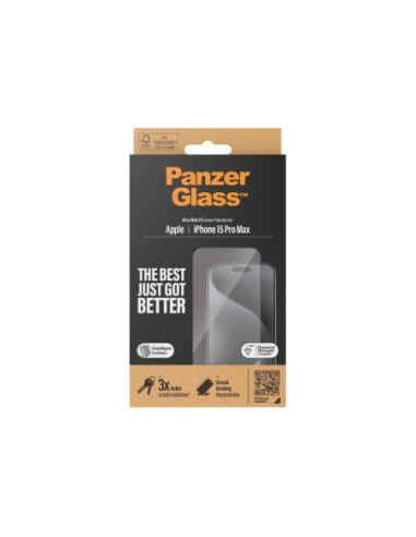 PanzerGlass | Screen protector | Apple | IPhone 15 Pro Max | Glass | Transparent | Ultra-wide fit, Scratch resistant, Drop prot