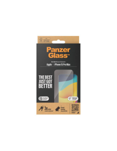 PanzerGlass | Screen protector | Apple | IPhone 15 Pro Max | Glass | Transparent | Ultra-wide fit, Scratch resistant, Drop prot