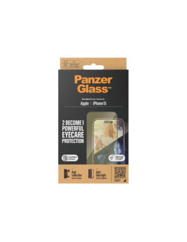 PanzerGlass | Screen protector | Apple | iPhone 15 | Glass | Clear | Ultra-Wide Fit Easy installation Fingerprint resistant Ant