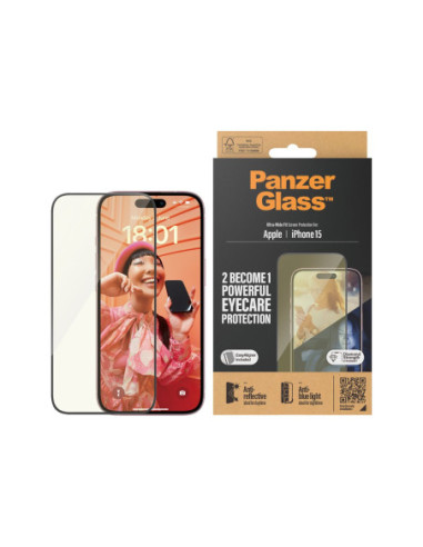 PanzerGlass | Screen protector | Apple | iPhone 15 | Glass | Clear | Ultra-Wide Fit Easy installation Fingerprint resistant Ant
