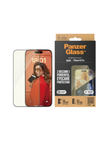 PanzerGlass | Screen protector | Apple | iPhone 15 Pro | Glass | Clear | Ultra-Wide Fit Easy installation Fingerprint resistant