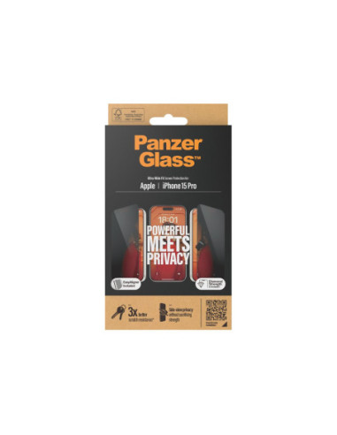 PanzerGlass | Screen protector | Apple | iPhone 15 Pro | Glass | Black | Ultra-Wide Fit w. EasyAligner