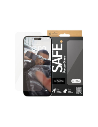 PanzerGlass | SAFE | Screen protector | Apple | iPhone 15 PLUS | Glass | Clear | Ultra-Wide Fit