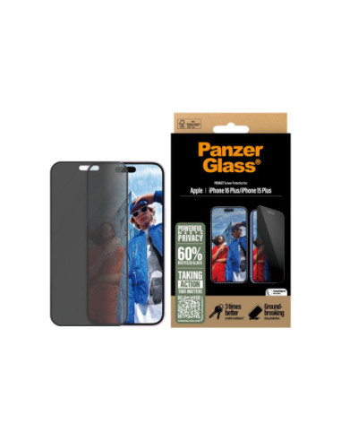 PanzerGlass Screen protector | Apple | iPhone 16 Plus/iPhone 15 Plus | Tempered glass | Black | Ultra-Wide Fit