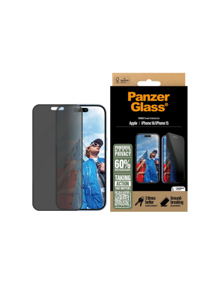 PanzerGlass Screen protector | Apple | iPhone 16/iPhone 15 | Glass | Black | Ultra-Wide Fit