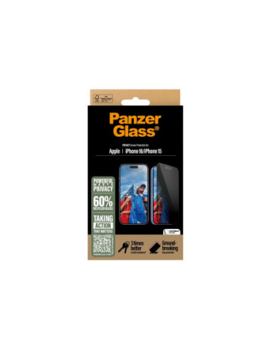 PanzerGlass Screen protector | Apple | iPhone 16/iPhone 15 | Glass | Black | Ultra-Wide Fit