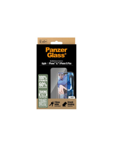 PanzerGlass Screen protector | Apple | iPhone 16 Plus/iPhone 15 Plus | Glass | Transparent | Ultra-Wide Fit