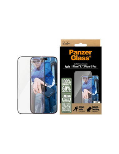 PanzerGlass Screen protector | Apple | iPhone 16 Plus/iPhone 15 Plus | Glass | Transparent | Ultra-Wide Fit
