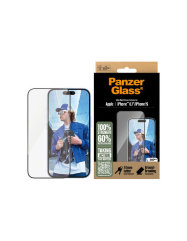 PanzerGlass Screen protector | Apple | iPhone 16/iPhone 15 | Glass | Transparent | Ultra-Wide Fit