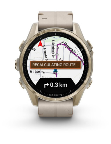 010-02903-40 Garmin Fenix 8 42mm AMOLED Sapphire Mist Gray/Soft Gold with Leather Strap