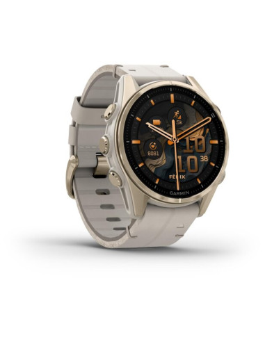 010-02903-40 Garmin Fenix 8 42mm AMOLED Sapphire Mist Gray/Soft Gold with Leather Strap