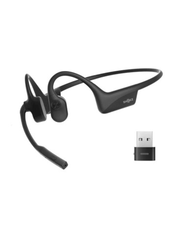 Shokz OpenComm2 Ausinės su kaulinio laidumo technologija ir triukšmą slopinančiu mikrofonu bei USB-A adapteriu, juodos spalvos
