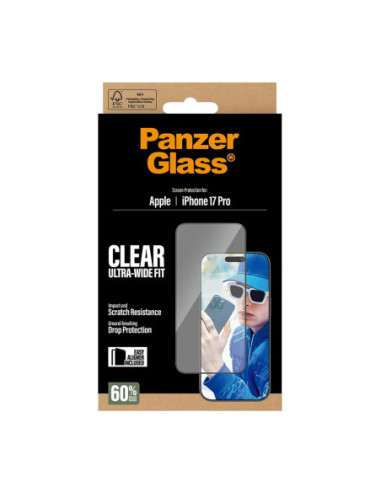 PanzerGlass Screen protector | Apple | iPhone 17 Pro | Glass | Transparent | Ultra-Wide Fit w. EasyAligner