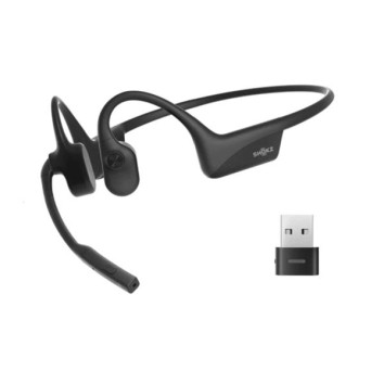 Shokz OpenComm2 Ausinės su kaulinio laidumo technologija ir triukšmą slopinančiu mikrofonu bei USB-A adapteriu, juodos spalvos