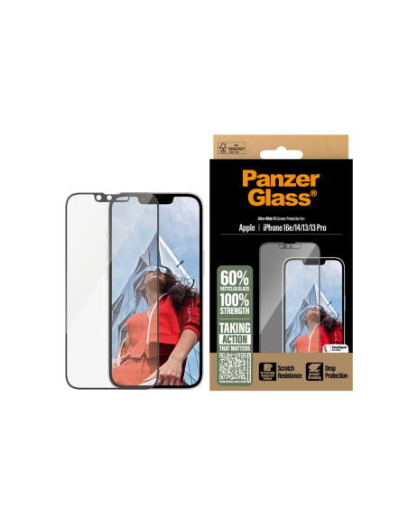 PanzerGlass Screen protector | Apple | iPhone 13/iPhone 13 Pro/iPhone 14/iPhone 16e | Glass | Transparent | Ultra-Wide Fit W. A