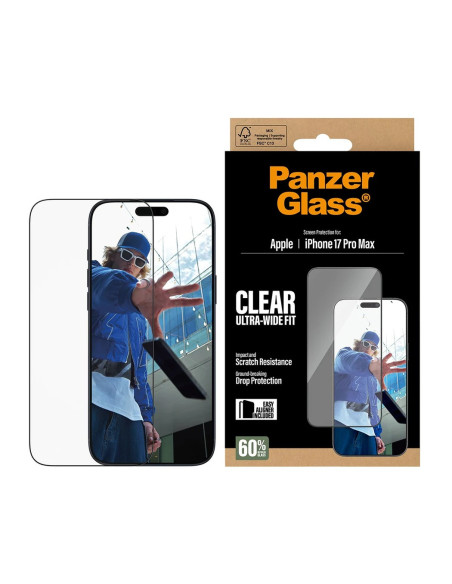 PanzerGlass Screen protector | Apple | iPhone 17 Pro Max | Glass | Transparent | Ultra-Wide Fit w. EasyAligner