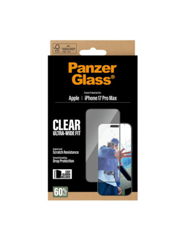 PanzerGlass Screen protector | Apple | iPhone 17 Pro Max | Glass | Transparent | Ultra-Wide Fit w. EasyAligner
