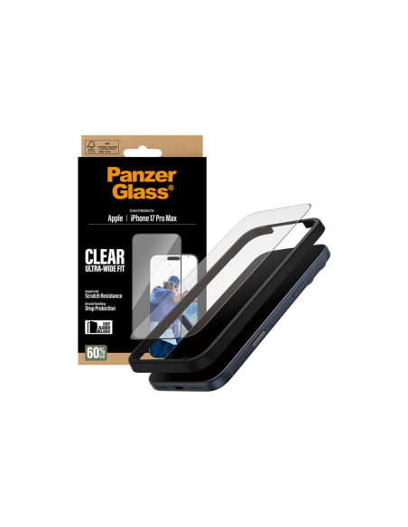 PanzerGlass Screen protector | Apple | iPhone 17 Pro Max | Glass | Transparent | Ultra-Wide Fit w. EasyAligner
