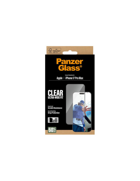 PanzerGlass Screen protector | Apple | iPhone 17 Pro Max | Glass | Transparent | Ultra-Wide Fit w. EasyAligner