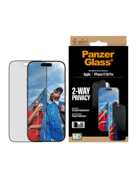 PanzerGlass Screen protector | Apple | iPhone 17/iPhone 16 Pro | Tempered Glass | Transparent | Ultra-Wide Fit w. EasyAligner