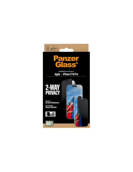 PanzerGlass Screen protector | Apple | iPhone 17/iPhone 16 Pro | Tempered Glass | Transparent | Ultra-Wide Fit w. EasyAligner