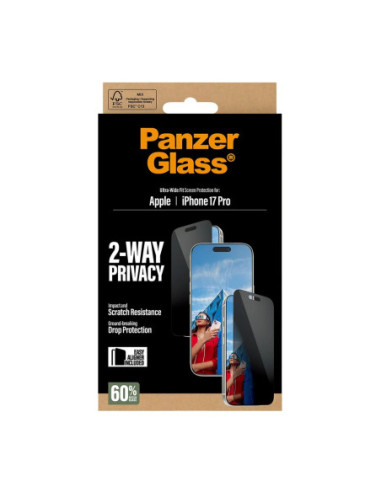PanzerGlass Screen protector | Apple | iPhone 17 Pro | Glass | Transparent | Ultra-Wide Fit w. EasyAligner
