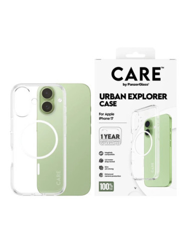 PanzerGlass Flagship Case | Back cover | Apple | iPhone 17 | Recycled plastic | Transparent | Urban Explorer w. White MagSafe