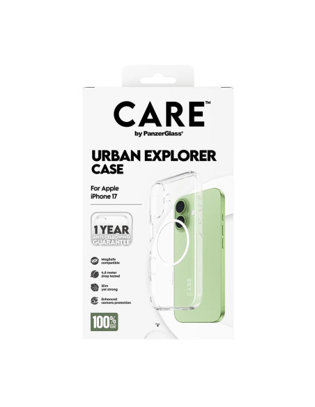 PanzerGlass Flagship Case | Back cover | Apple | iPhone 17 | Recycled plastic | Transparent | Urban Explorer w. White MagSafe
