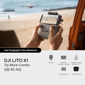 Dronas DJI Lito X1 Fly More Combo su DJI RC-N3 pultu (3 baterijos, 4K HDR, ActiveTrack)