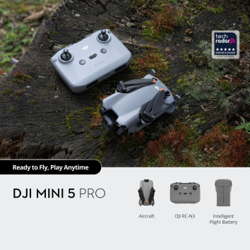 DJI Mini 5 Pro dronas su DJI RC-N3 pultu