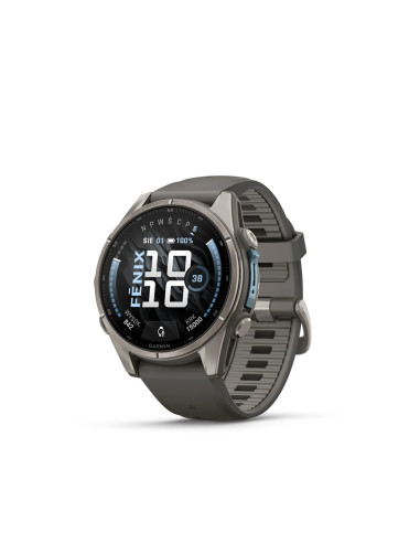Garmin fēnix 9 43 mm Titanium su Pebble Gray silikoniniu dirželiu