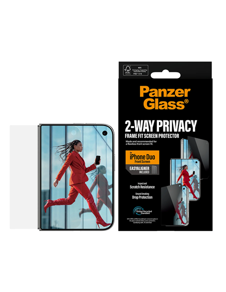 PanzerGlass Privacy w. EasyAligner | Screen protector | Apple | iPhone Duo | Glass | Transparent