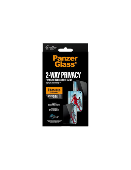 PanzerGlass Privacy w. EasyAligner | Screen protector | Apple | iPhone Duo | Glass | Transparent